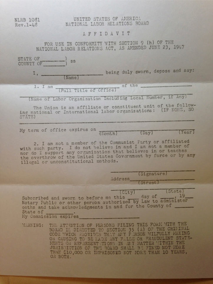 Mine-Mill labor organizer Clinton Jencks was jailed in 1953 for "falsifying" his non-communist affidavit. The testimony that convicted him was provided by a paid FBI informant. Source: Norlin Library Archive